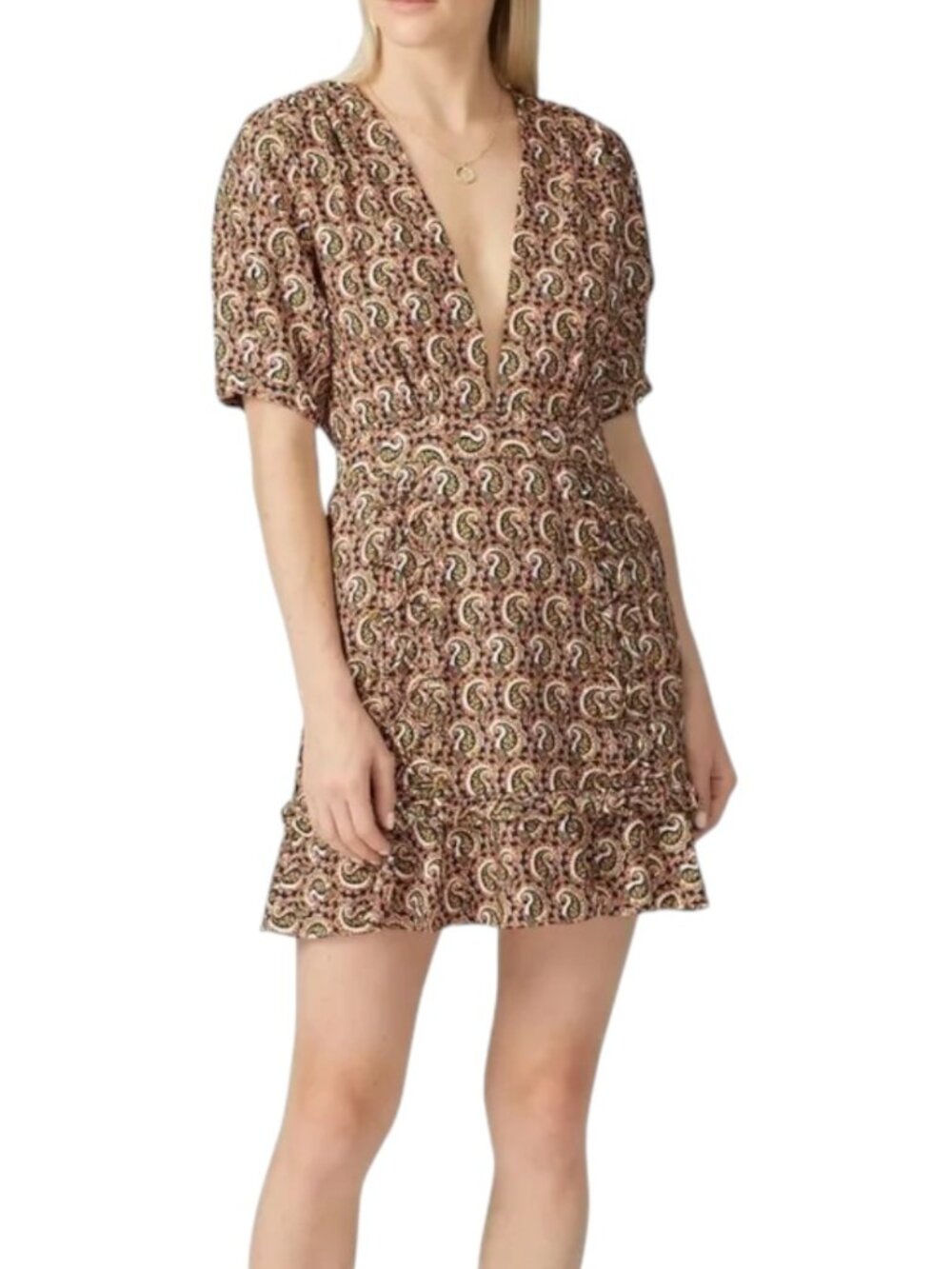 Anthropologie The East Order Alix Short Sleeve Paisley V Neck Mini Dress